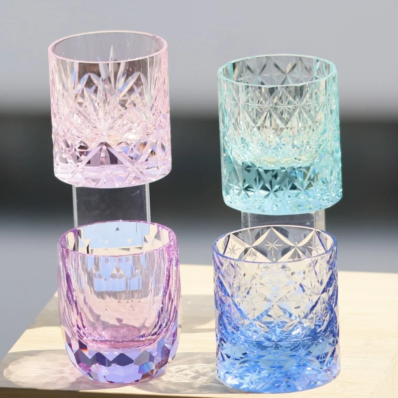 200ml Handmade Classic Edo Kiriko Purple Hand-Cut Whiskey Glass with Gift Box for Home Bars Dining Tables And Evening Pours