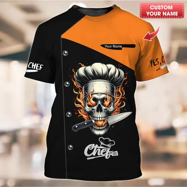 2025 New Designs Chef 3D Print T Shirt Personalized Customzed Name Tshirts Uniform Short Sleeve Loose Quick Dry Tees Unisex Tops - view 3