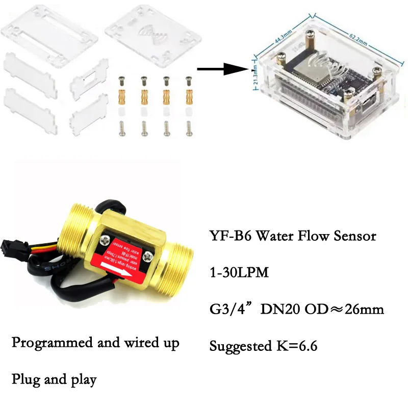 Stock Home Assistant ESP32 ESPHOME Wifi Flow Kit Multiple Sizes Flow Measurement with  Water Flow Sensor Turbine Flowmeter