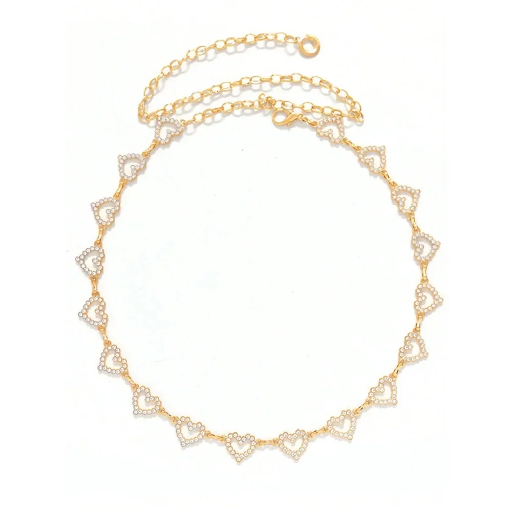 Women Heart Rhinestone Waist Chain Metal Belt For Summer Dresses Perfect Gift