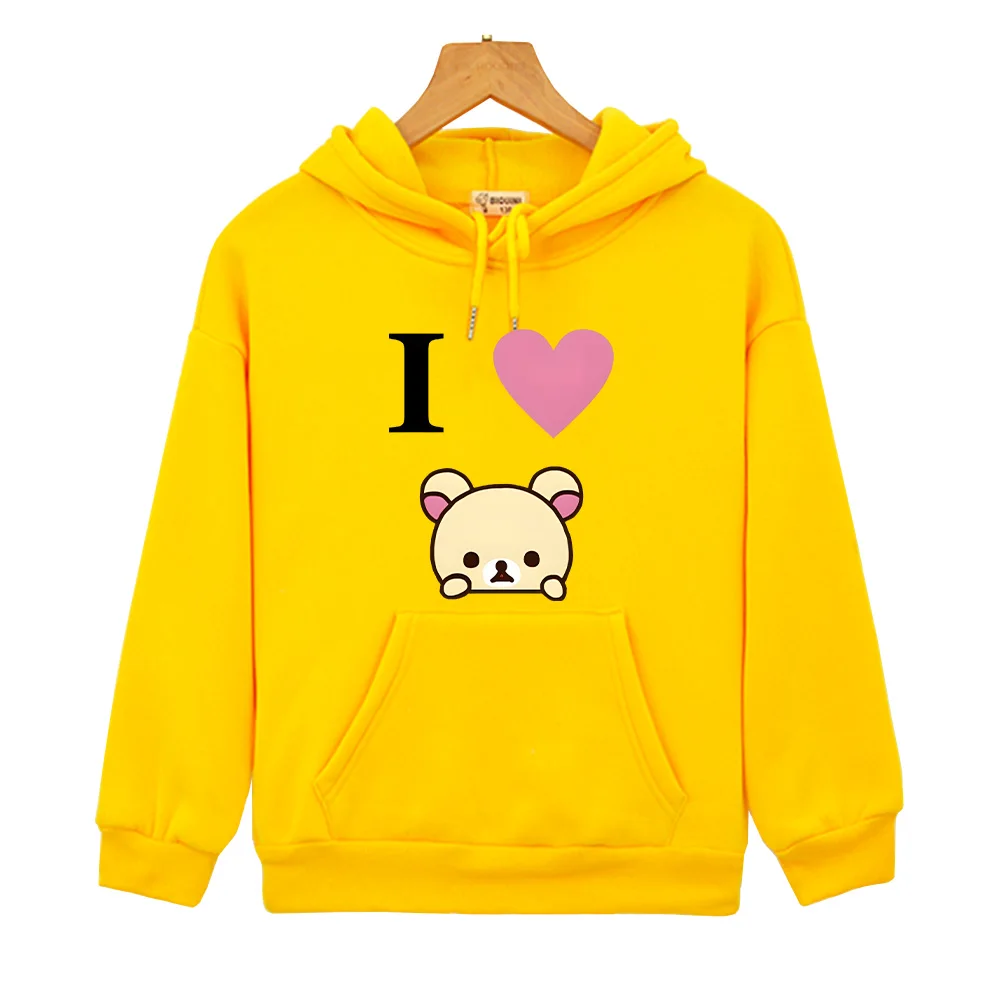 I Love Rilakkuma Cartoon Print Hoodies Autumn Winter Long Sleeve Children Sweatshirt  Boys and Girls Casual Comfortable Pullover