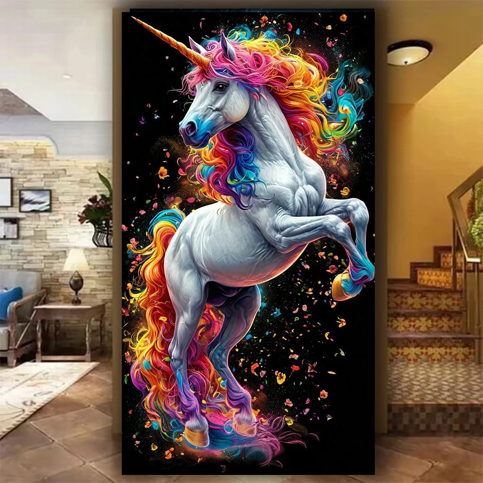 

Large Colorful white unicorn DIY Diamond Painting Full Diamond Mosaic Rhinestone Embroidery Home Decor Art Kit Horse Gift