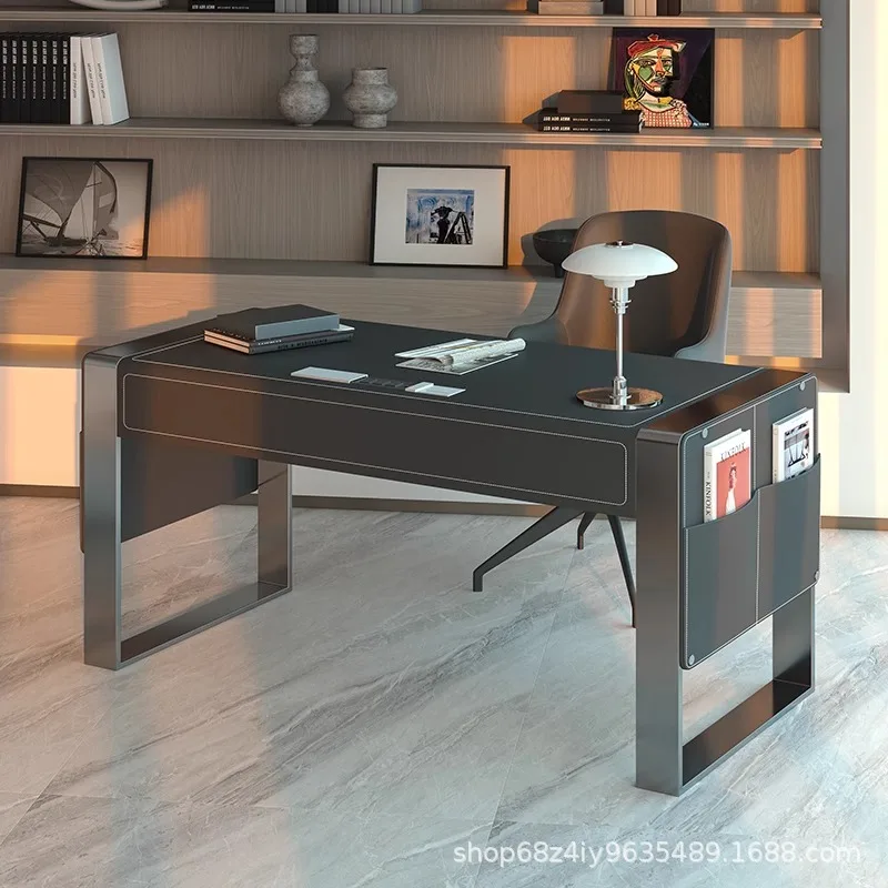 Italian light luxury saddle leather desk home high-end workbench bedroom designer study minimalist office computer desk