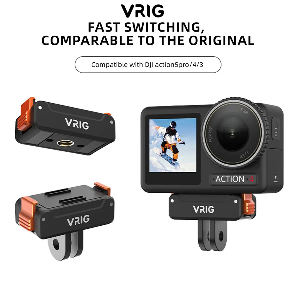 

Vrig Magnetic Quick Release Mount for DJI Action 5 Pro/4/ 3 Camera Adapter Base W 1/4 Hole / Gopro Interface Expansion