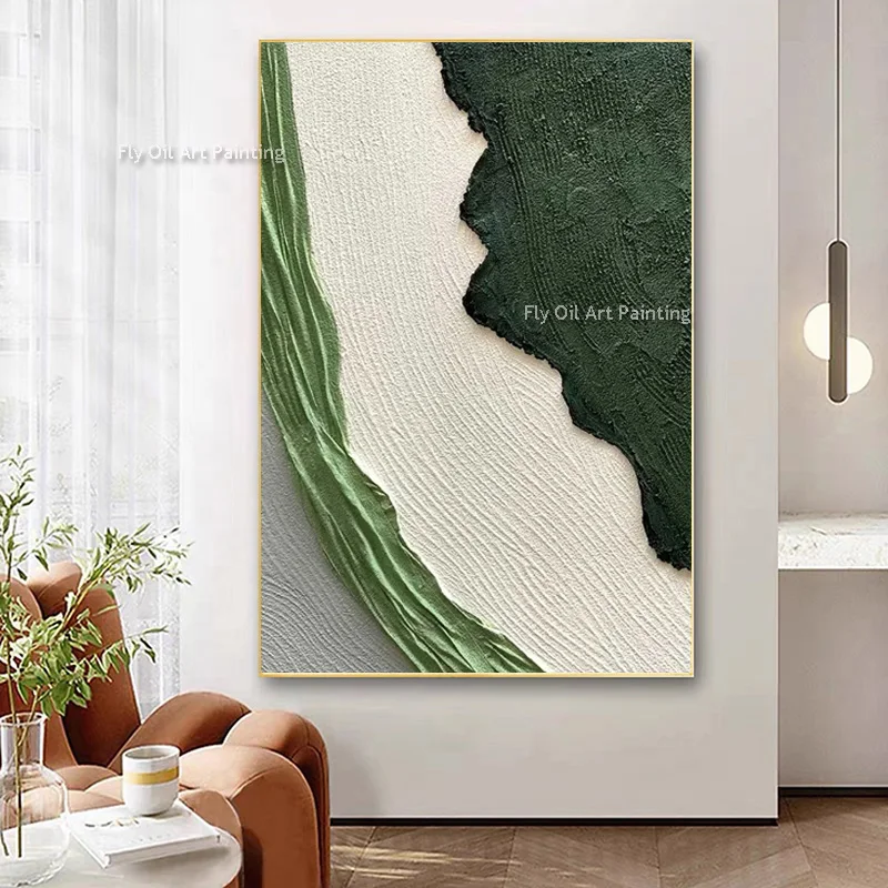 Abstract Artwork Handmade Textre Canvas Thick Wall Art Large Black Green Beige Oil Painting Simple Design For Living Room Decor