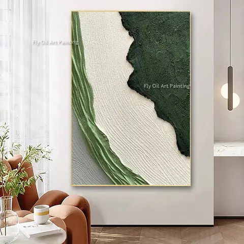 Abstract Artwork Handmade Textre Canvas Thick Wall Art Large Black Green Beige Oil Painting Simple Design For Living Room Decor