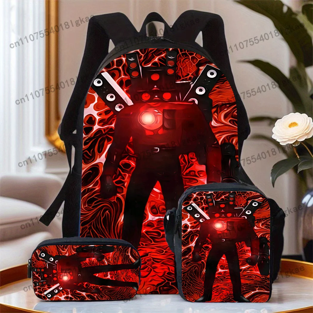 3pcs Skibidi Toilet Themed unisex backpack, including school bag, pencil case and crossbody bag. Cool handle print, large capaci
