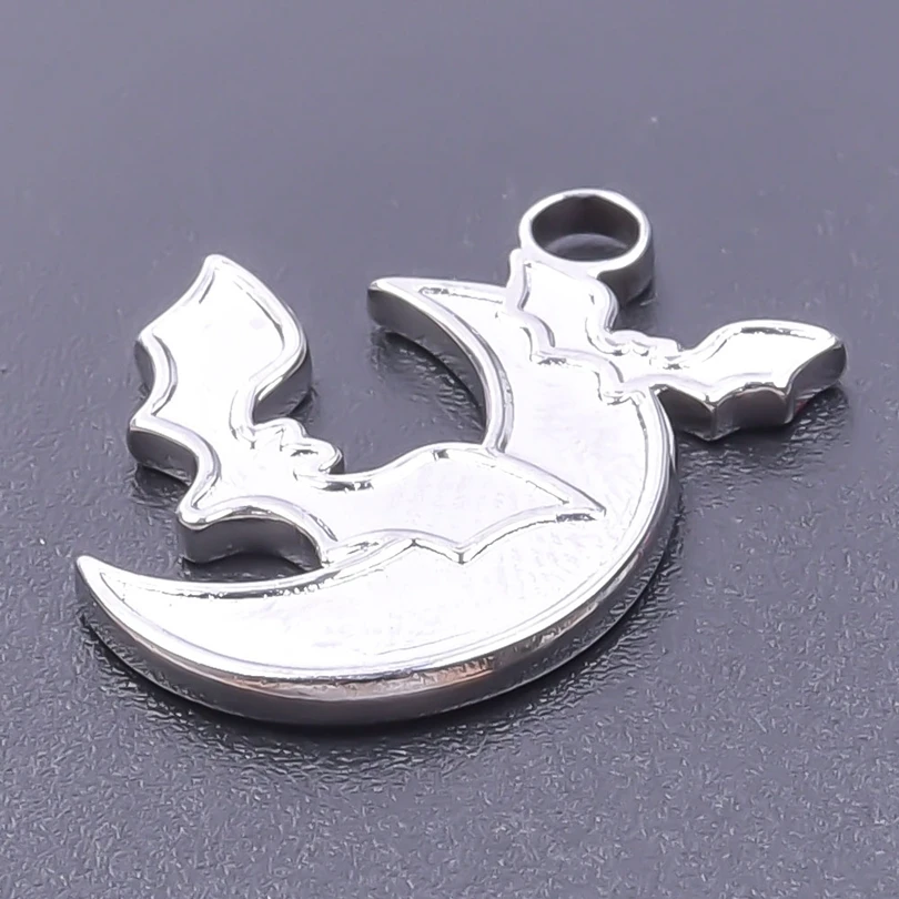 5pcs/Lot Steampunk Stainless Steel Moon Skull/Bat Spider Charms For Jewelry Making Bulk Metal Silver Color Pendant Charm Finding