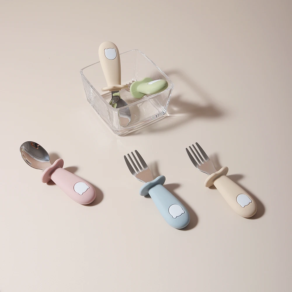 NEW Baby Silicone Spoon & Fork Set – Adorable Panda Design with Stainless Steel, Self-Feeding Training Utensils  Safe