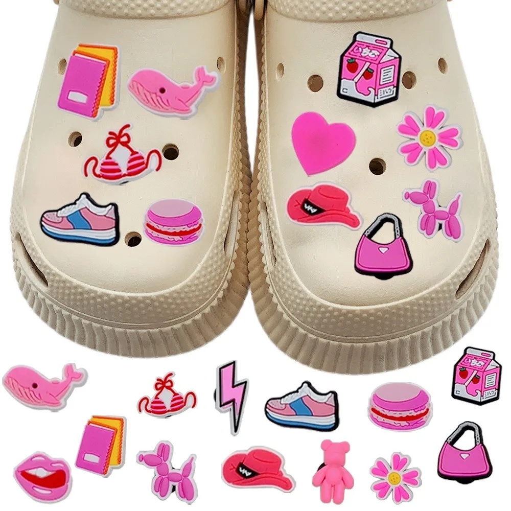 31pcs Pink Valentine Shoe Charms Set For Clogs Bogg Bag Bubble Slides Sandals, PVC Shoe Decorations Beach Bag Accessories Gift image 2