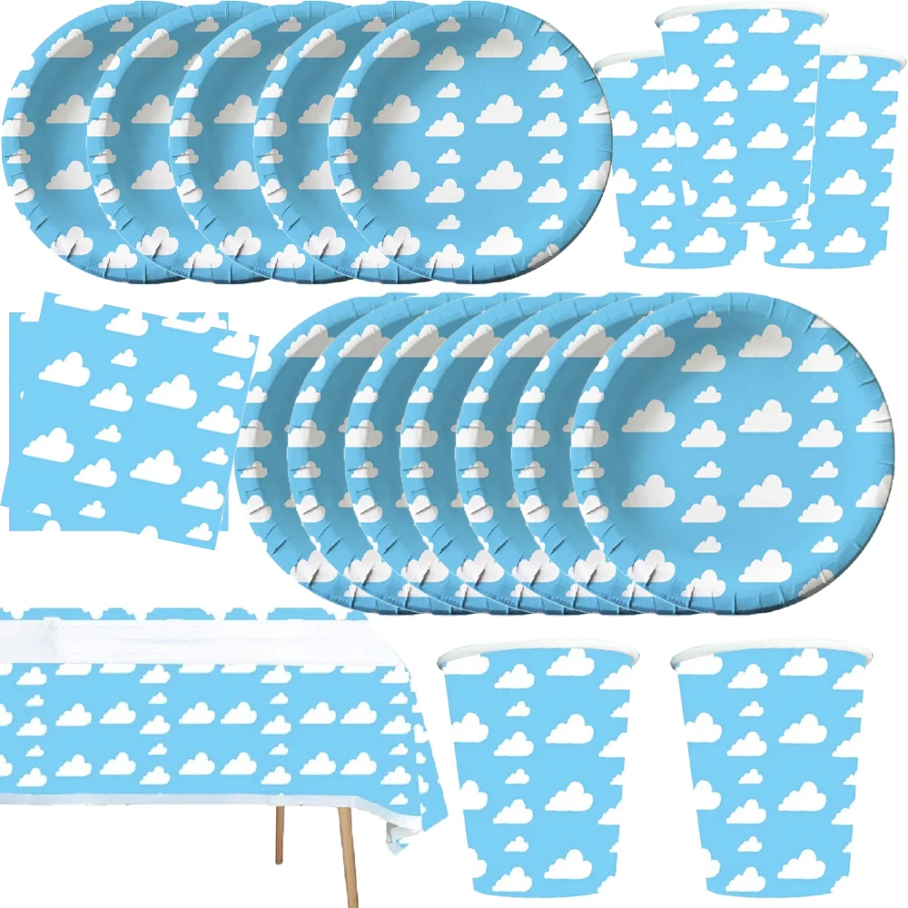 Kids Outdoor Dining Set - Oyuncak Temalı Parti Mavi Gökyüzü Beyaz