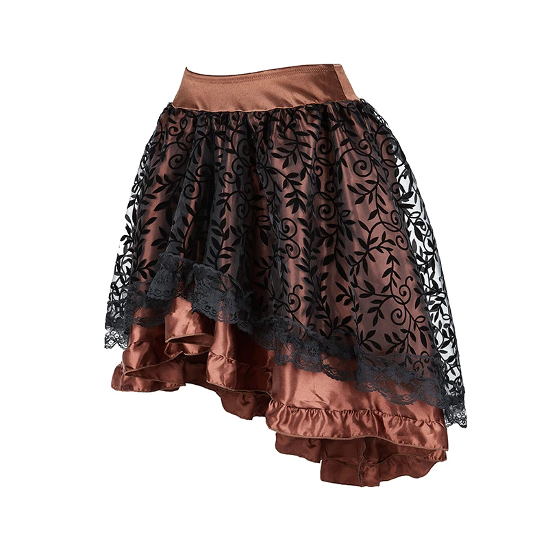 Two Layer Fabric Lace Shaping Skirts Women's Brown Black Punk Style Skirt  Plus Size