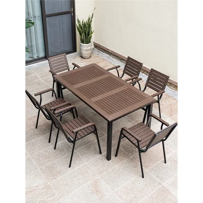 

Balcony Garden Leisure table and chair set Outdoor anti-corrosion waterproof plastic wood courtyard