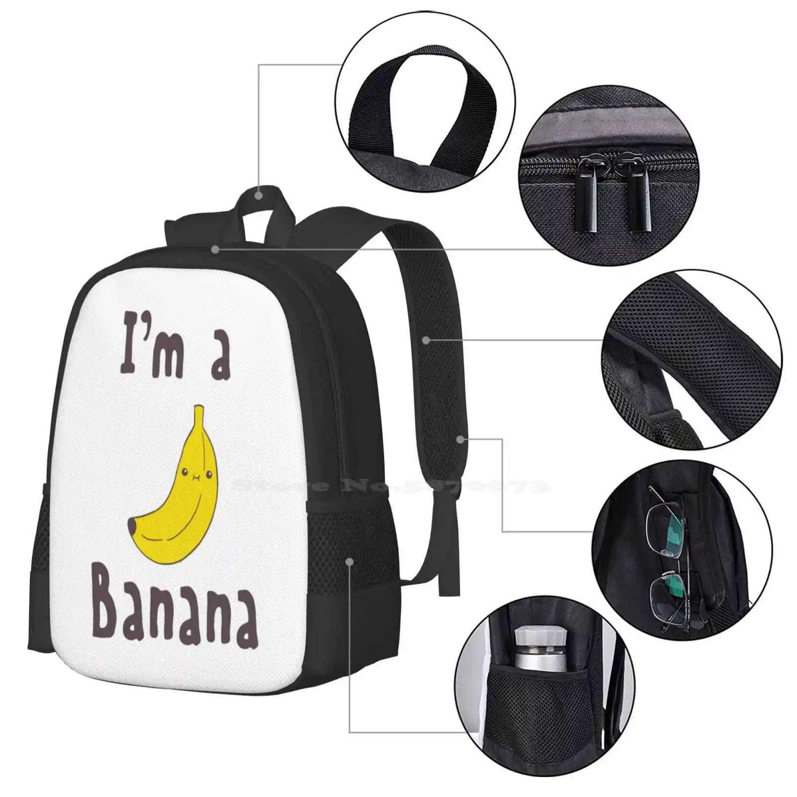 I'M A Banana Backpack For Student School Laptop Travel Bag Banana Funny Cartoon Cute Yellow Fruit Character Comic Food Sweet