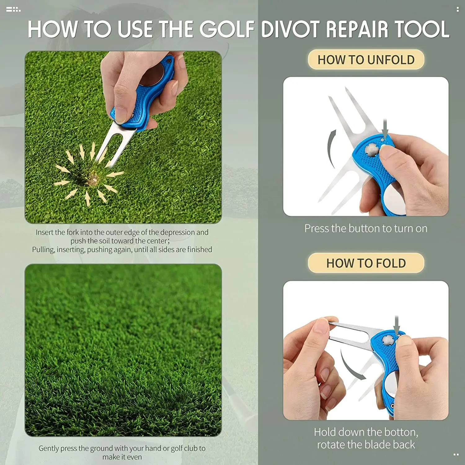 Neues faltbares Golf-Divot-Reparatur werkzeug aus Metall mit magnetischer Kugel markierung und grünem Werkzeug zubehör geschenk für Golfer