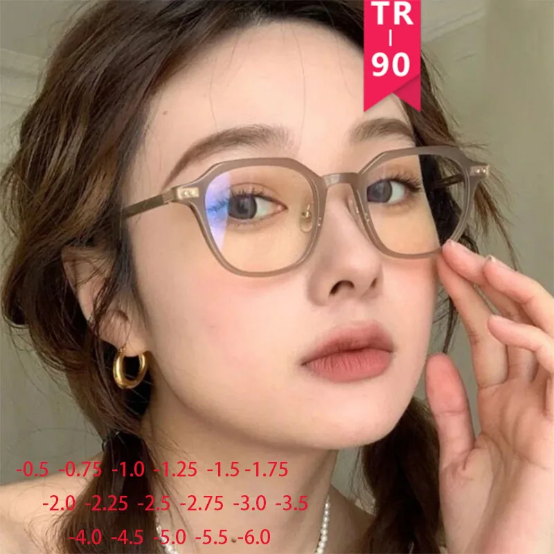 

Polygon TR90 Frame Clear Lens Glasses Bent Legs Myopia Nerd Spectacles Degree -0.5 -1.0 -2.0 -3.0 -4.0 to -6.0