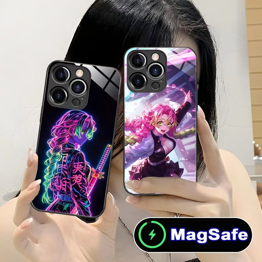 حافظة هاتف Demon Slayer Mitsuri لهاتف iPhone 16 15 14 13 12 11 Pro Max Plus Mini MagSafe غطاء حماية بلون زجاجي جميل
