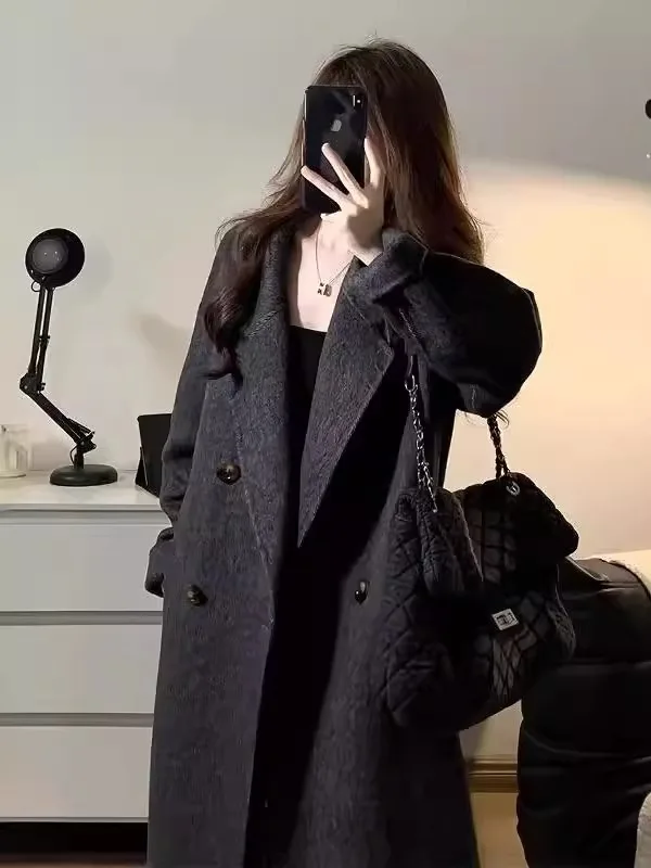 

Двустороннее шерстяное пальто Deep ey из кашемира для женщин, в стиле Хепберн, маленький размер, премиум-класс, осень-зима, новинка