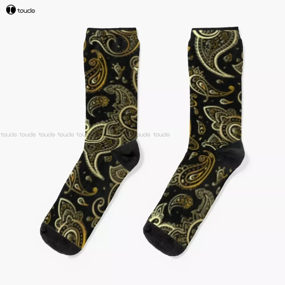 

Black And Gold Paisley Socks Personalized Custom Unisex Adult Teen Youth Socks 360° Digital Print Custom Gift Streetwear