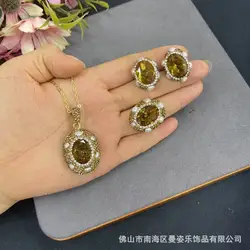 Turkish sultanite  stone inlaid with pearls exquisite three-piece set, French vintage exquisite medieval jewelry