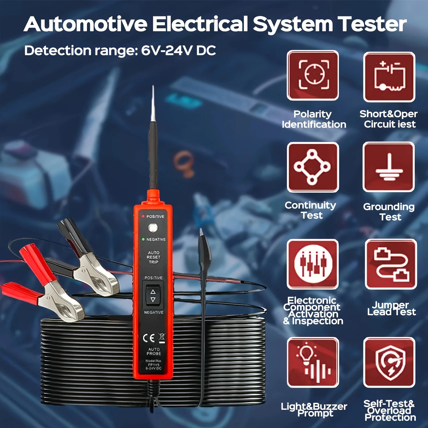 6V-24V Dc Multifunctional Automotive Electrical System Tester |   Diagnostic Tool with Polarity, Circuit, Continuity, and Component Testing + Safety Protection