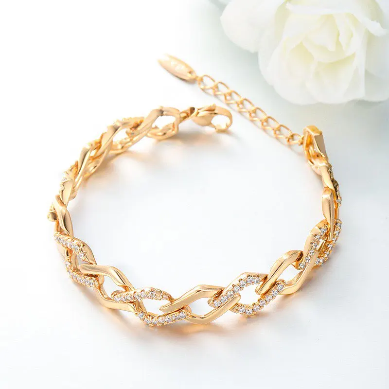 XP Jewelry --( 17 cm + 3.5 cm x 10 mm  )  AAA+ Zircon Circle Bracelets For Women Fashion Jewelry Gold Plated 18 k