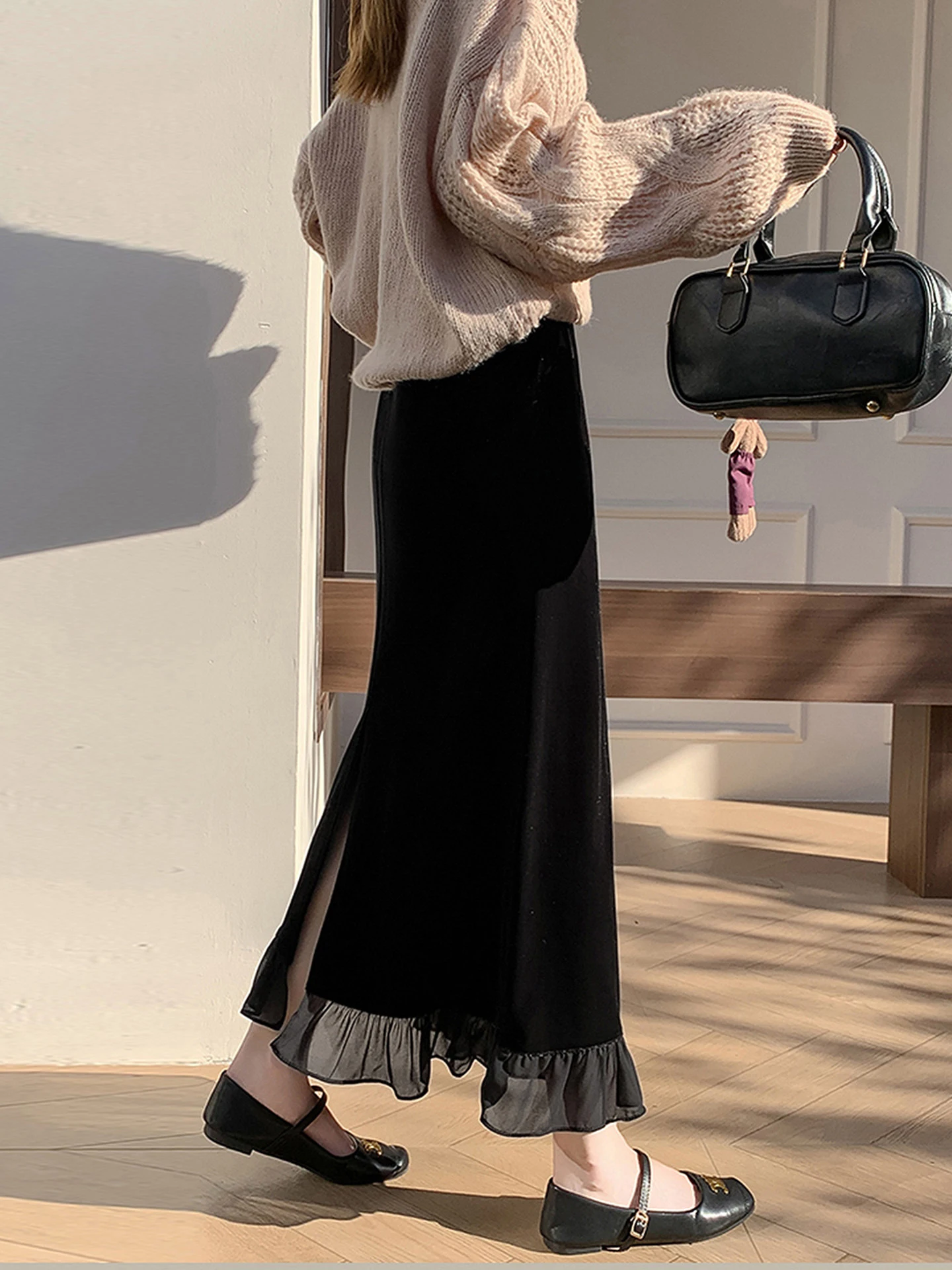 

Золотистая бархатная асимметричная длинная юбка для женщин, осенне-зимняя, с высокой талией, прямого кроя, однотонная, с эффектом «рыбий хвост», мягкая и комфортная...