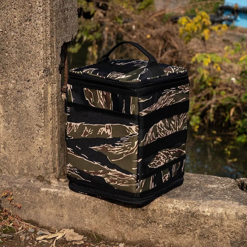 9.8L Tank Stove Canister Pot Carry Bag Tiger Stripes Gas Tank Storage Bag Outdoor Cookware Organizer For Outdoor Hiking