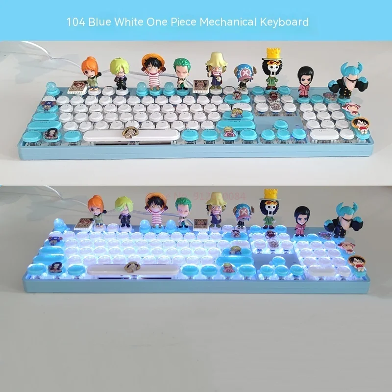 One Piece Luffy teclado mecânico, Branco Wired, Hot Swap, Eixo Verde, Black Tea Axis, Kawaii, Holiday Gift, 104