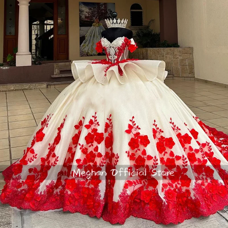 Splendide diamants Quinceanera robe pour les filles 3D fleurs dentelle Appliques Illusion robes De 15 Quinceanera personnalisé