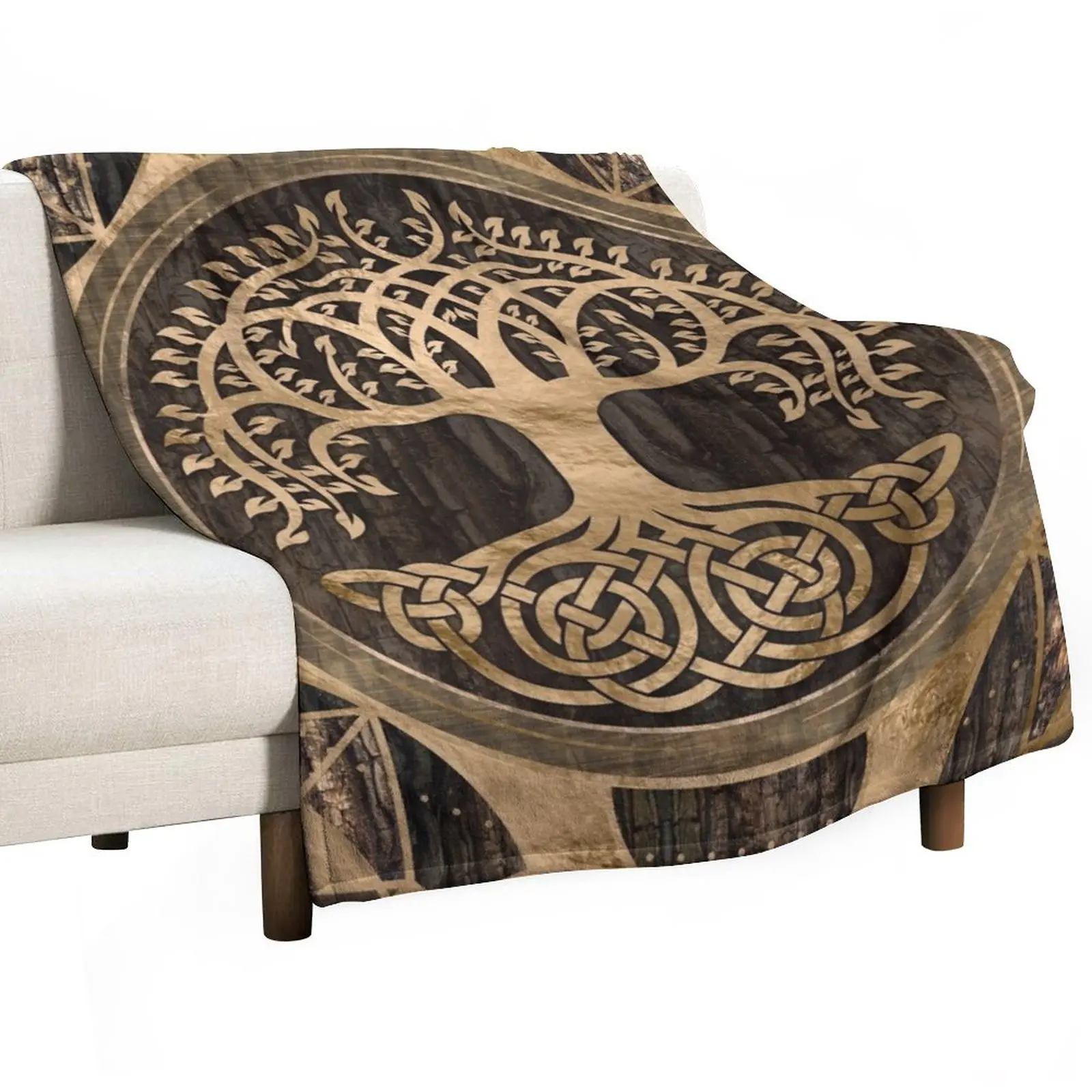 

Tree of life -Yggdrasil - Wood Bark and Gold Throw Blanket Soft Bed Blankets Soft Blanket Vintage Blanket wednesday