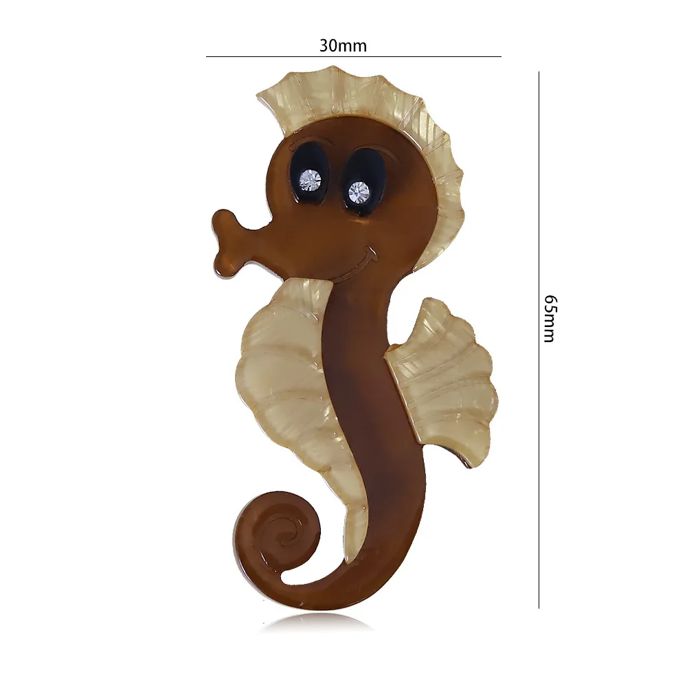 Exquisite Amber Seahorse Brooch Acrylic Animal Seahorse Cartoon Pin Vintage Texture Pin Denim Clothing Bag Decoration Accessory