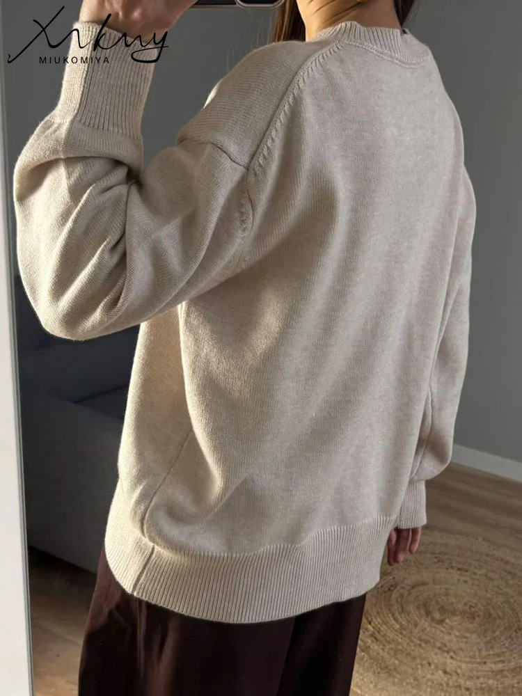 MiuKoMiYa Damski Zimowy Sweter Oversize Bordowy Dekolt Okrągły Vintage Luźne Swetry Świąteczne Eleganckie Bluzki Damskie — zdjęcie 5