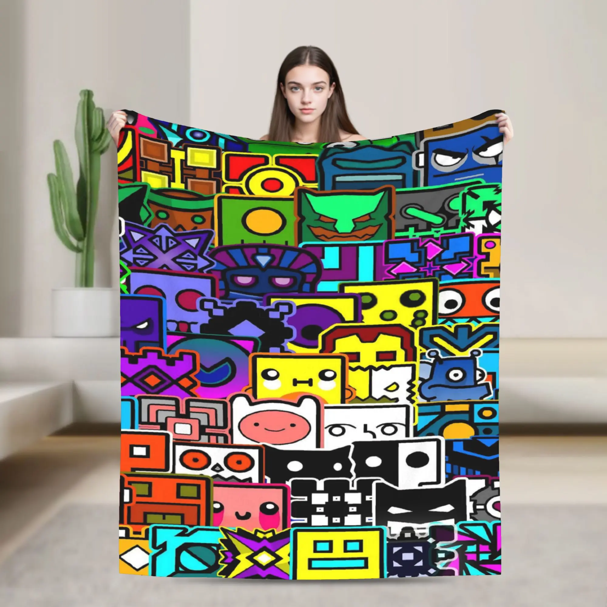 Relax Geometry Dash Games Blanket Accessories Bed Decorative  Blanket Throw Super Soft Flannel for Office