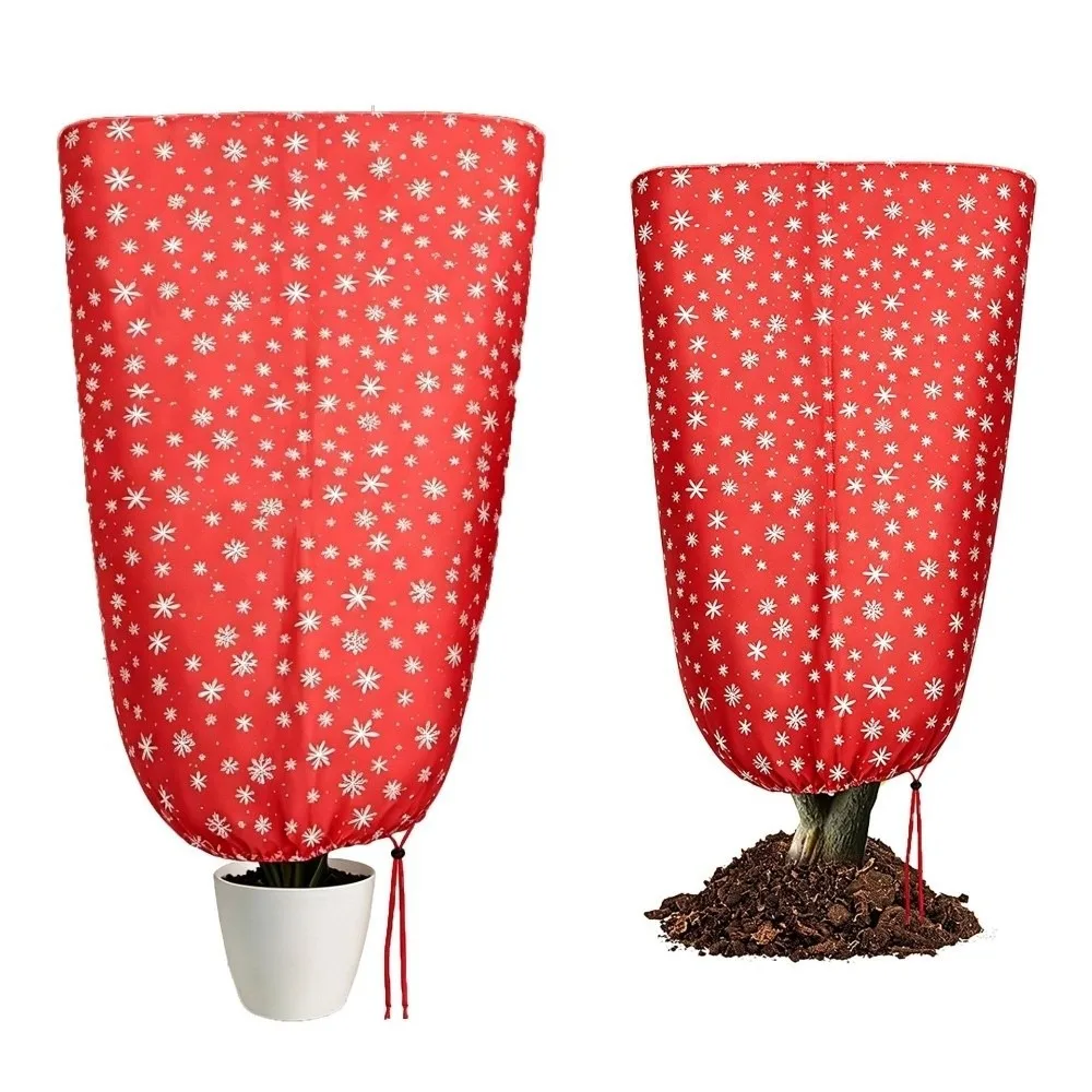 Non-woven Plant Frost Cover Snowflake Print with Zipper & Drawstring Winter Plant Protection Bag Tree Freeze Protection Cover