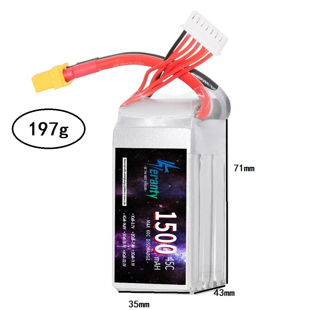 TERANTY 1500MAH 6S بطارية 45C 22.2V يبو بطارية ل RC سيارة الطائرة بدون طيار كوادكوبتر قارب T XT60 التوصيل