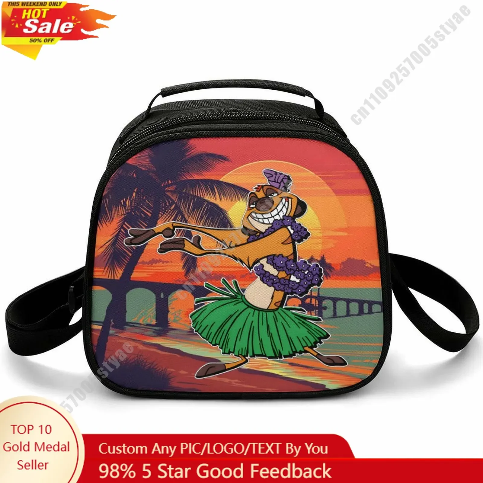 

Timon Lunch Bag Disney Animal Patterns Bento Bag Customizable Name Photo Logo Lunchbox Essential Picnic Bag Cosplay