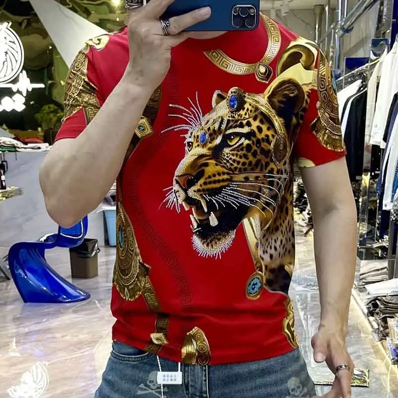 2024 Summer New European Men\'s Tiger Head T-Shirt Quality Casual Sports Short Sleeve T-Shirt