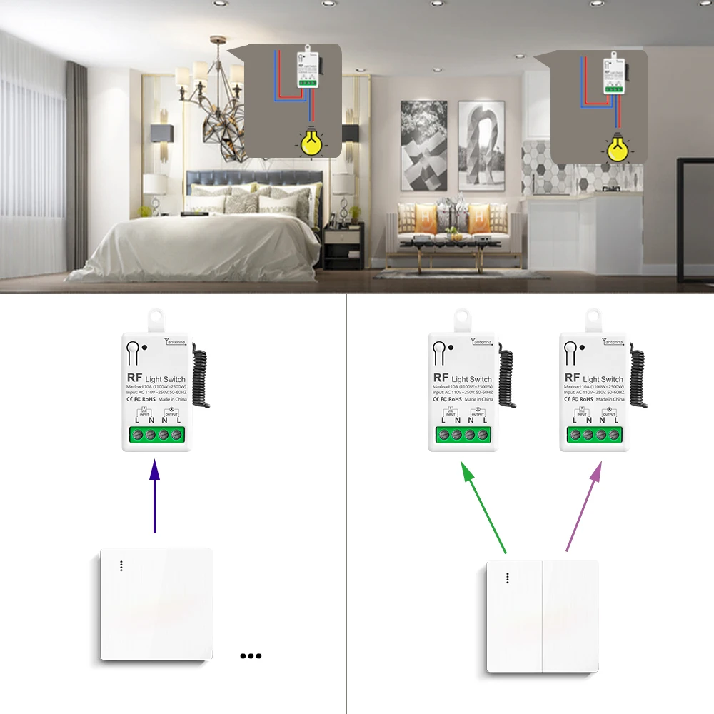 Wireless Light Switch RF433MHz 110V 220V 10A Mini Relay Receiver transmitter 123Gang Panel Switch Interruptor for Light Lamp