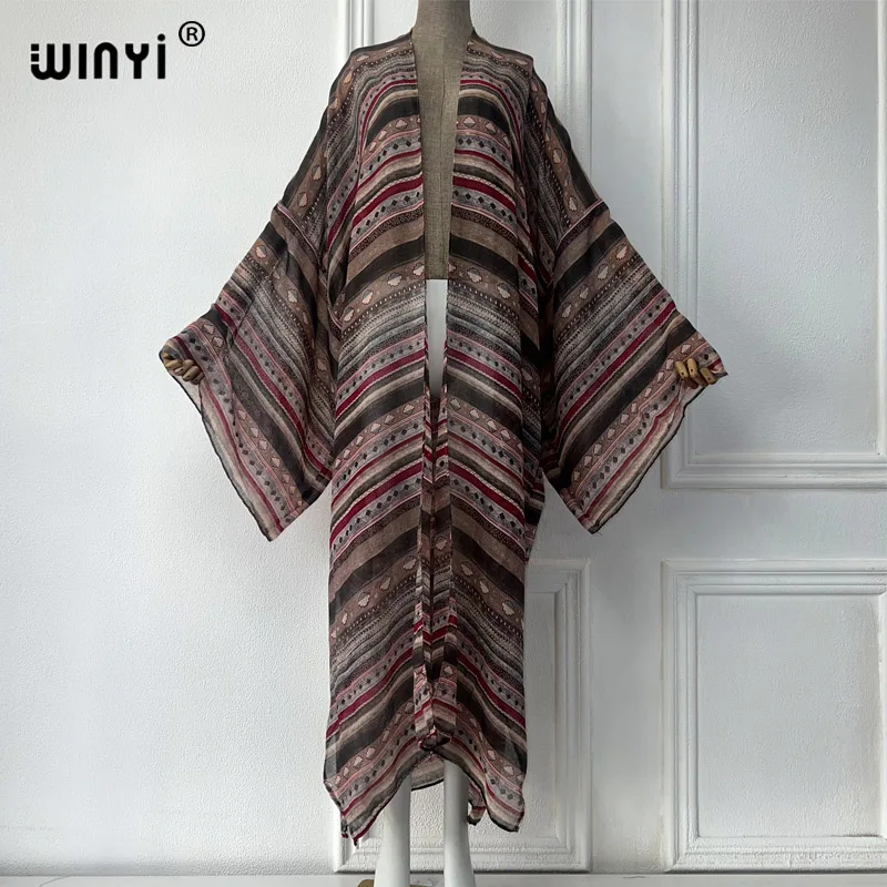 WINYI afryka moda lato kimono sukienka maxi okrycie plażowe sweter boho seksowny płaszcz nadruk geometryczny kaftan stroje plażowe kobiety