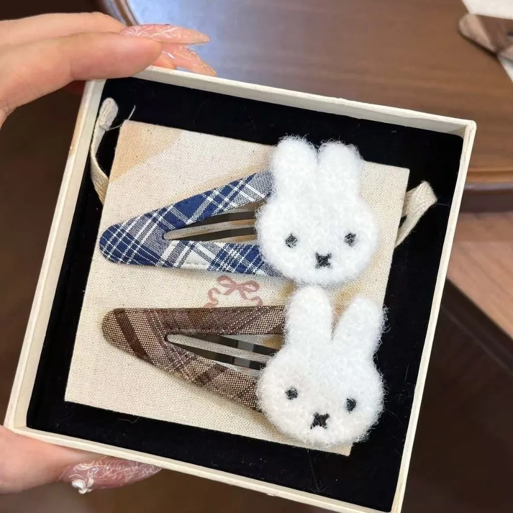 

Cartoon Miffy Rabbit Hairpin Plaid Cute Plush Embroidered Bangs Side Clip Broken Hair Headwear Exquisite High Appearance Gift