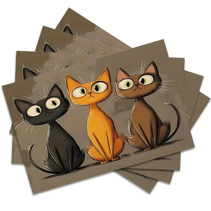 4Pcs, Three Cat Placemats, the Best Placemats, Washable, Suitable for Holiday Parties, Home Decor, Kitchen Countertops, Rectangular Dining Rooms, to Make Your Dining Room and Kitchen More Beautiful, Birthday Gifts and Housewarming Party Gifts for Family and Friends