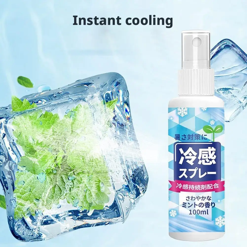 Summer Cooling Spray 100ml Outdoor Sun Protection Portable Ice Feeling Long-Lasting Hydrating Relief for Face Body Clothing