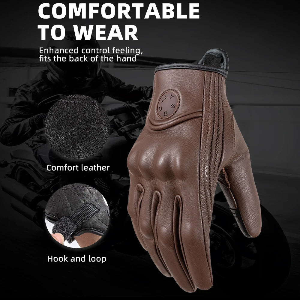 SUOMY Motorcycle Gloves Brown Vintage Leather Men Women Motorbike Riding Gloves Perforated Motocross Moto Racing Biker Gloves