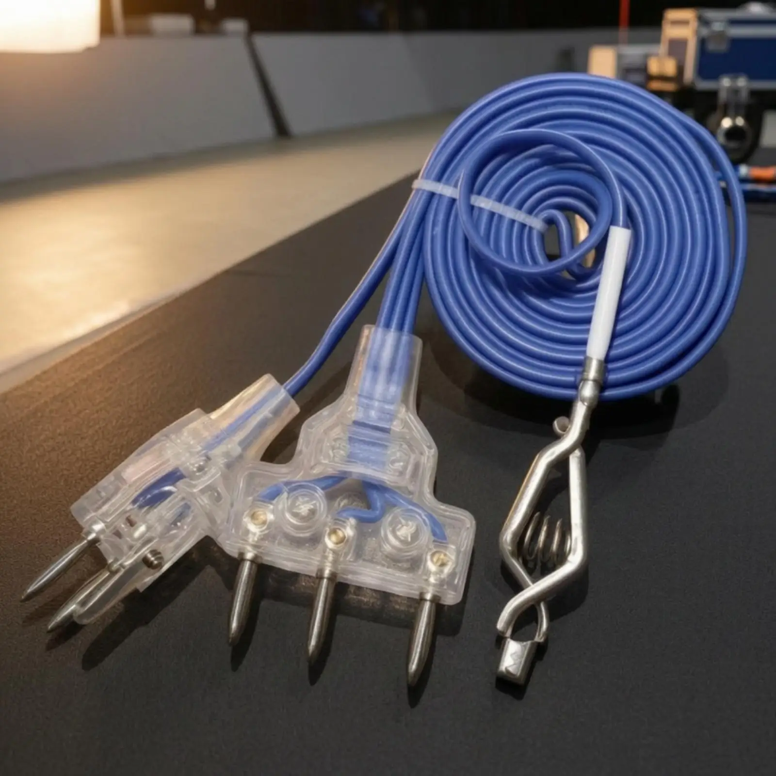 Coiled Fencing Cord for Epee Sword Scoring System with Insulated Wire and Transparent Plug Housing