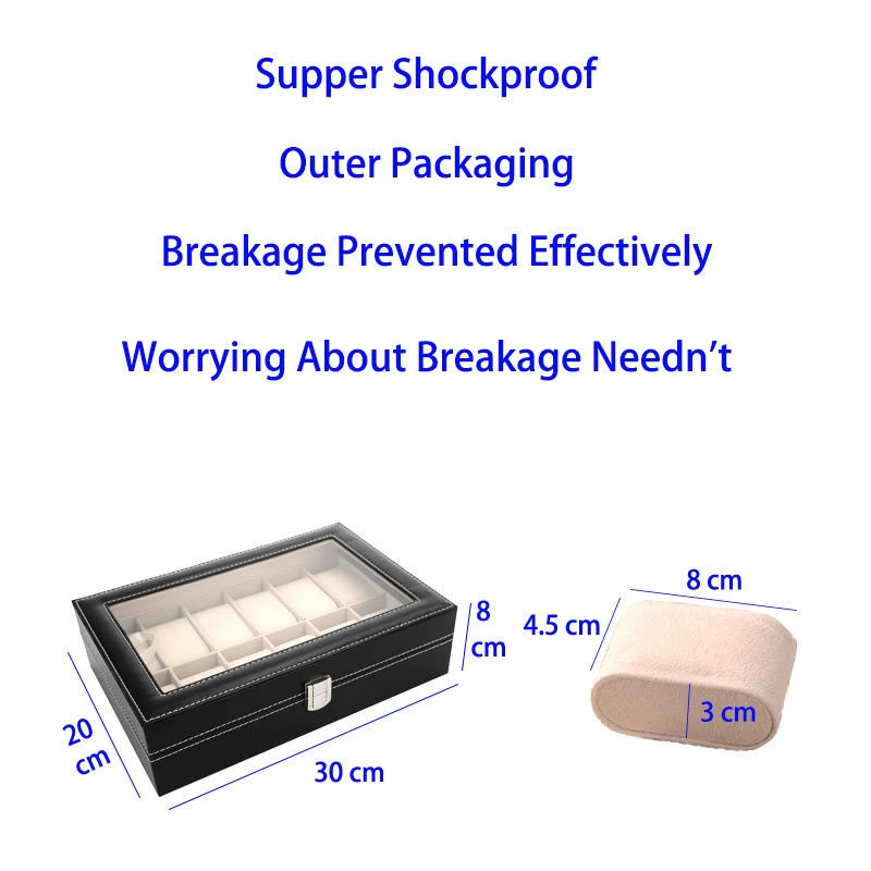 Handmade Grids PU Leather Watch Box Display Case Holder Black Storage Box Glass Jewelry Organizer for Men & Women Best Gift Box