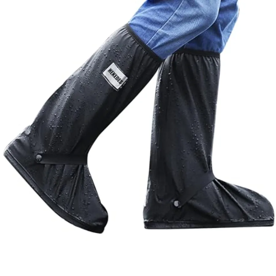 Waterproof Shoe Covers, Reusable and Foldable Rain Boot Shoe Cover with Zipper, Non-Slip, Reflector, Men Women Rain Gear, Black