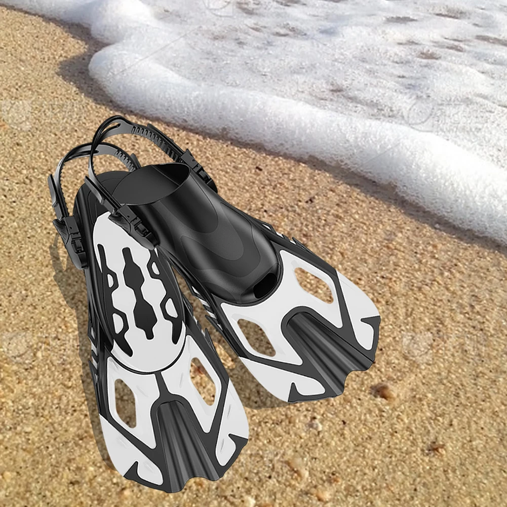 Snorkel Fins Scuba Diving Shoes Adjustable Buckles for Adult Kids (White S/for M)
