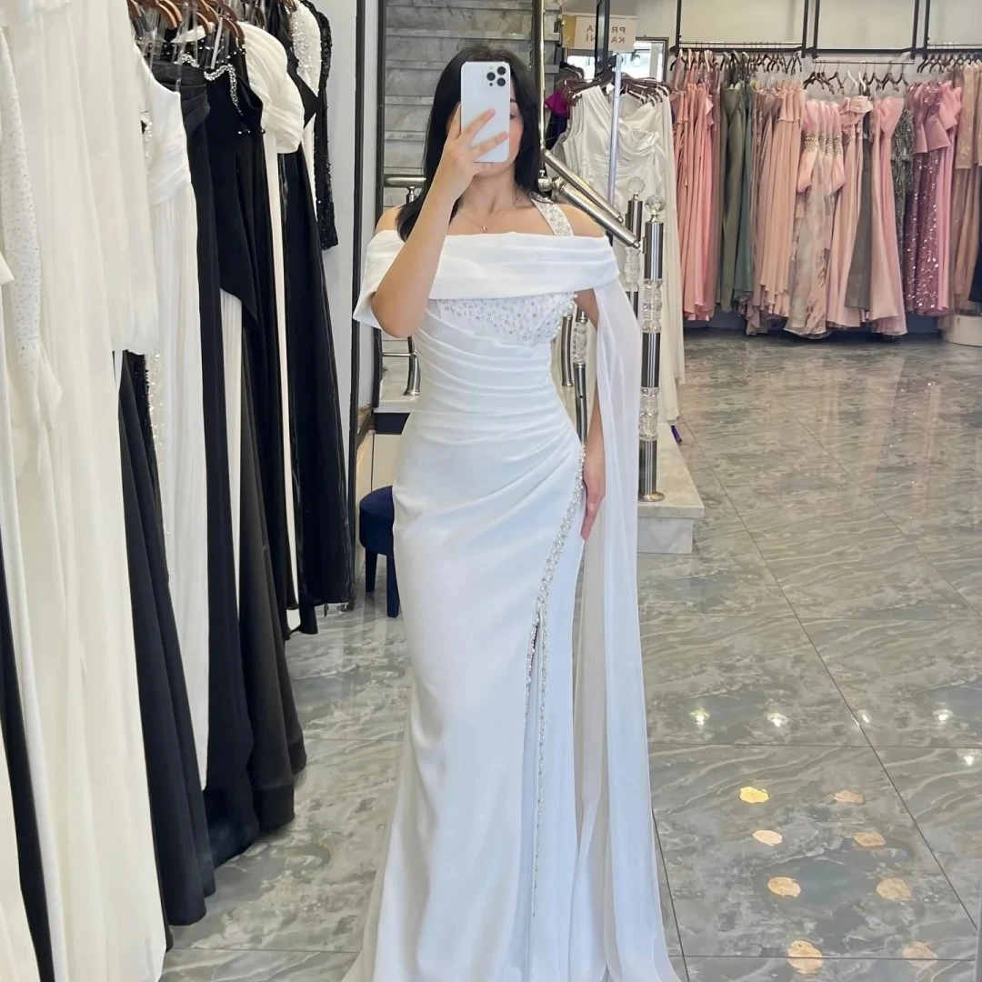 

Slit Pearls Long Bespoke Occasion Gown Evening Dresses Pastrol Unisex Jersey Retro Dubai Saudi Arabic Israel Prom Customized