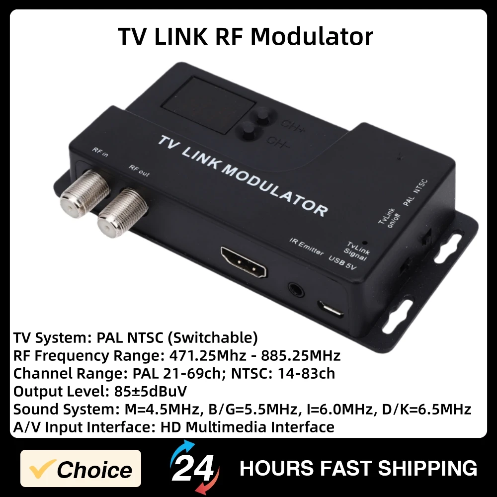 

Модулятор SDR TV LINK, универсальный RF-модулятор, HD-RF-адаптер, коаксиальный преобразователь, 471,25–885,25 МГц, 136 полнодиапазонных каналов